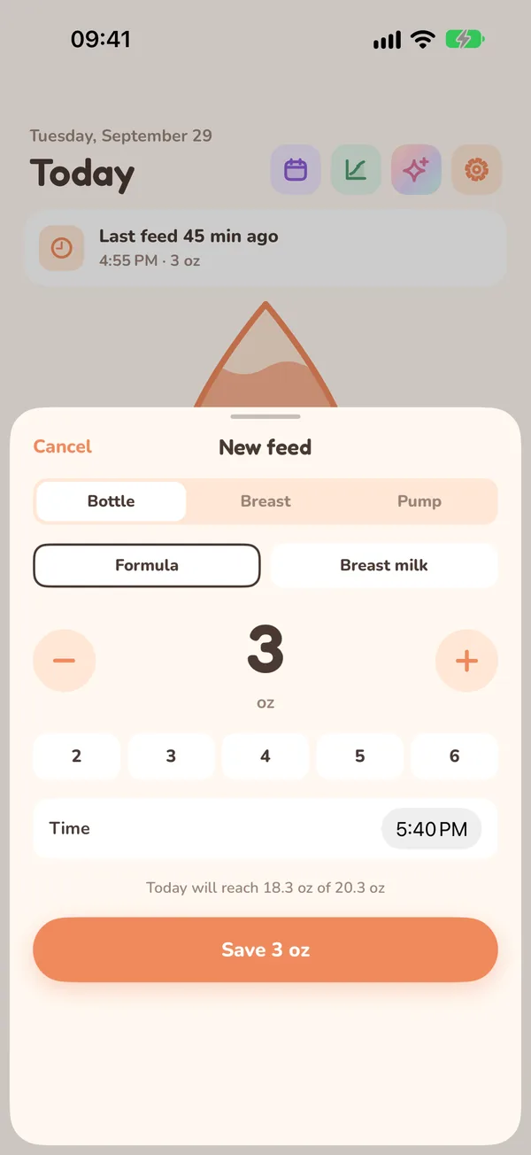 Logging a bottle feed